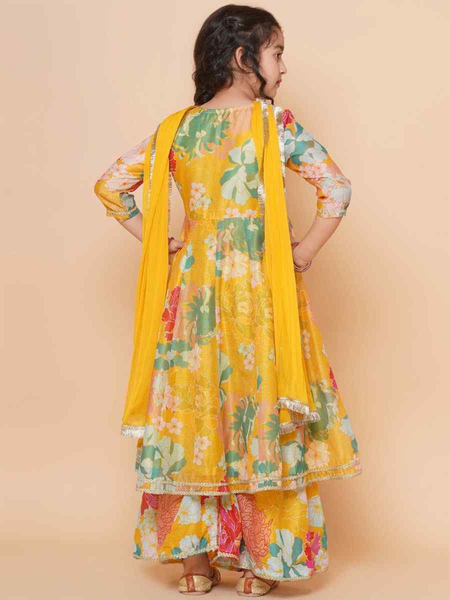 Multi Chanderi Silk Printed Casual Festival Kurta Sharara Girls Wear