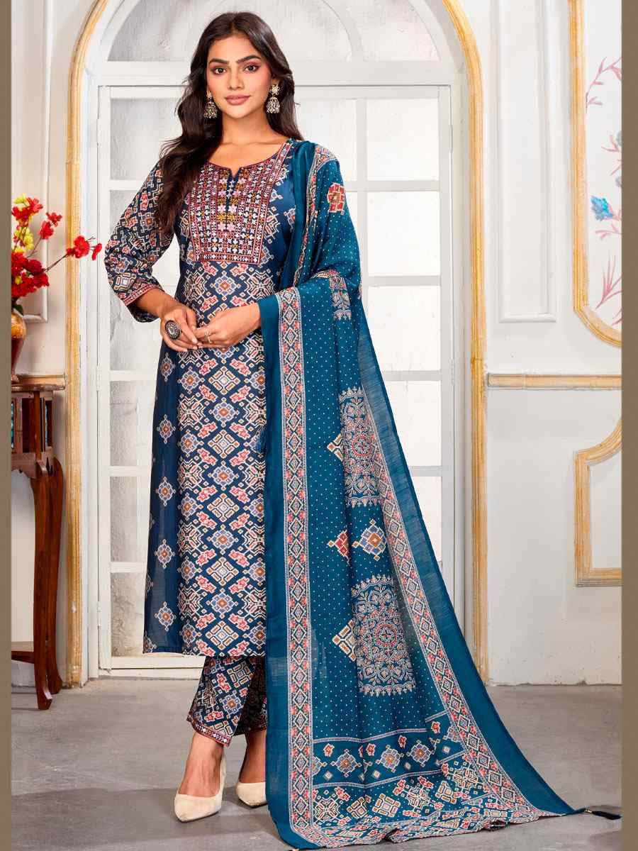 Multi Chanderi Silk Printed Embroidery Party Wedding Festival Casual Ready Pant Salwar Kameez
