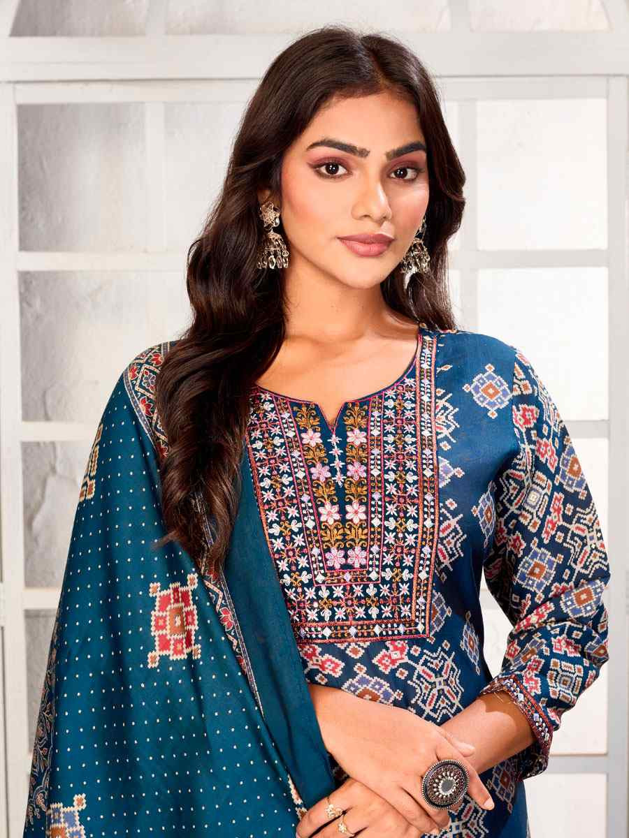 Multi Chanderi Silk Printed Embroidery Party Wedding Festival Casual Ready Pant Salwar Kameez