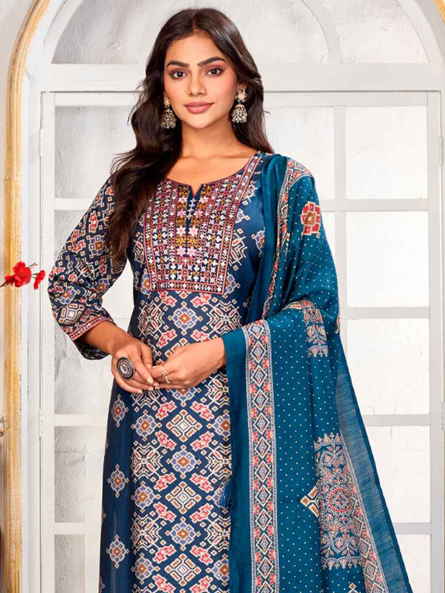 Multi Chanderi Silk Printed Embroidery Party Wedding Festival Casual Ready Pant Salwar Kameez