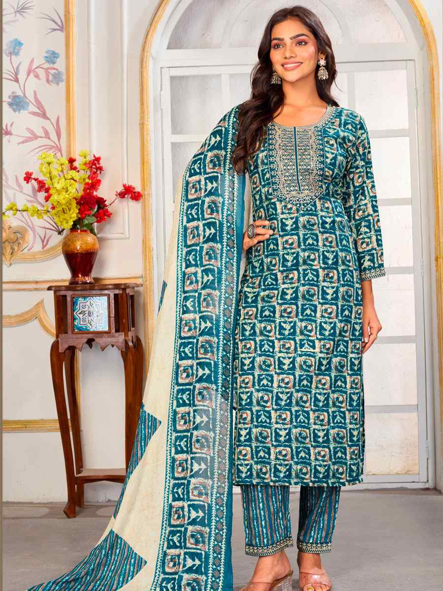 Multi Chanderi Silk Printed Embroidery Party Wedding Festival Casual Ready Pant Salwar Kameez