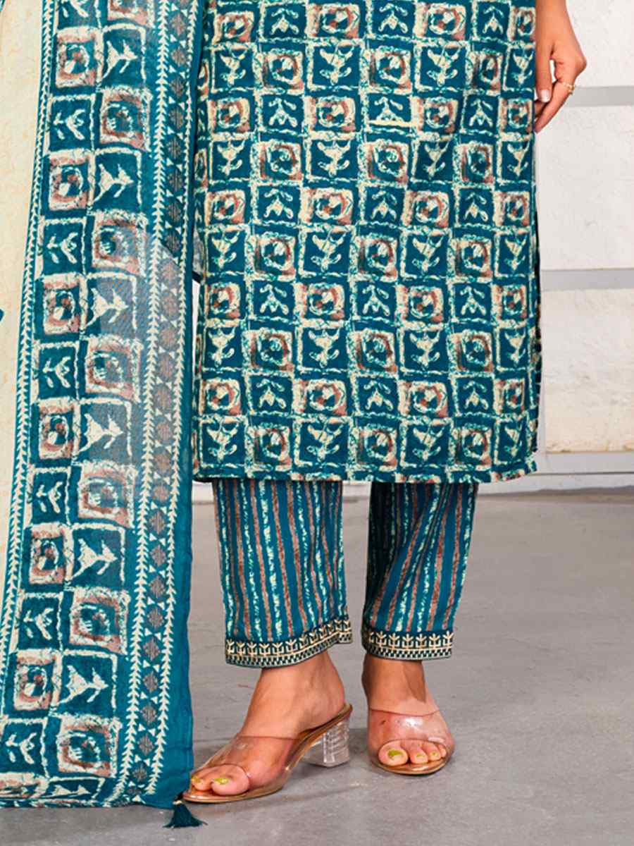 Multi Chanderi Silk Printed Embroidery Party Wedding Festival Casual Ready Pant Salwar Kameez