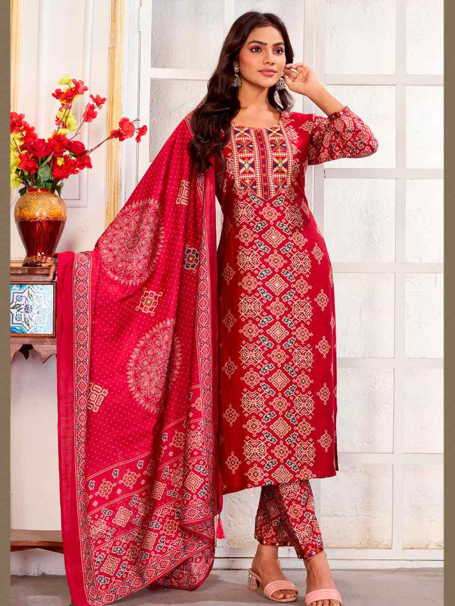 Multi Chanderi Silk Printed Embroidery Party Wedding Festival Casual Ready Pant Salwar Kameez