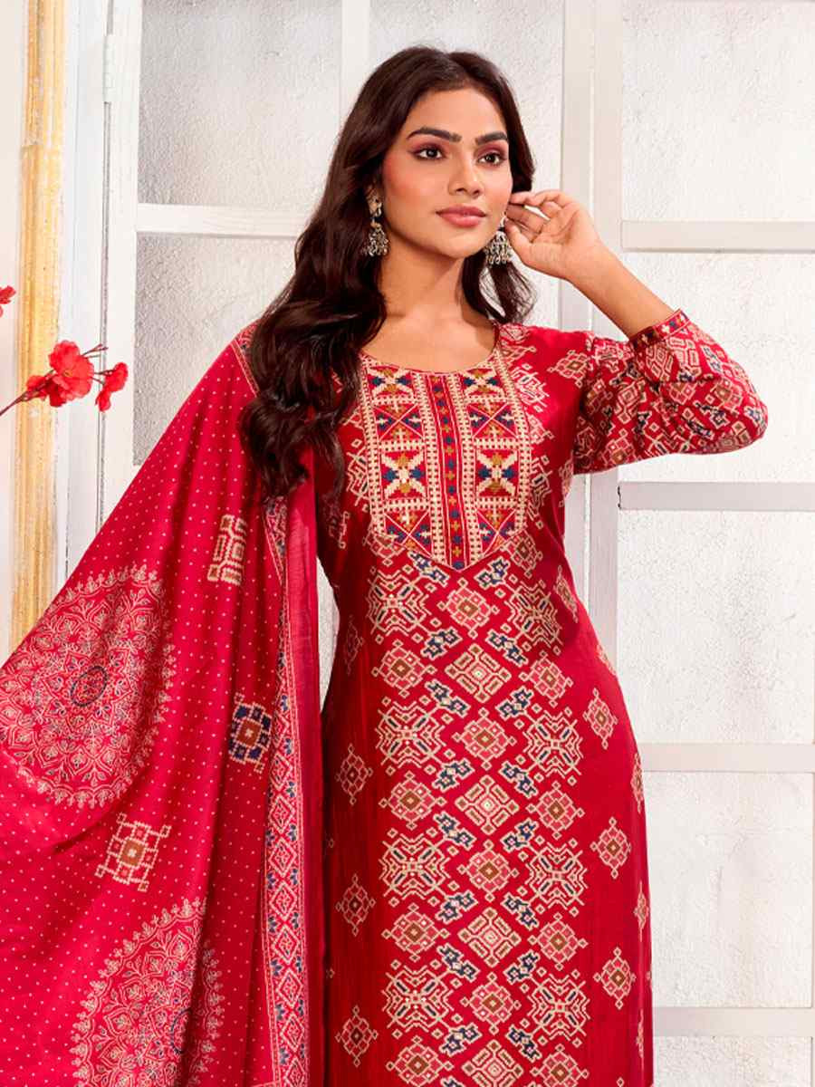Multi Chanderi Silk Printed Embroidery Party Wedding Festival Casual Ready Pant Salwar Kameez