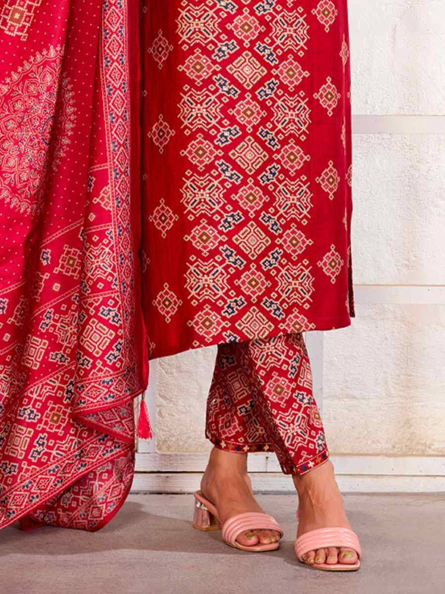 Multi Chanderi Silk Printed Embroidery Party Wedding Festival Casual Ready Pant Salwar Kameez