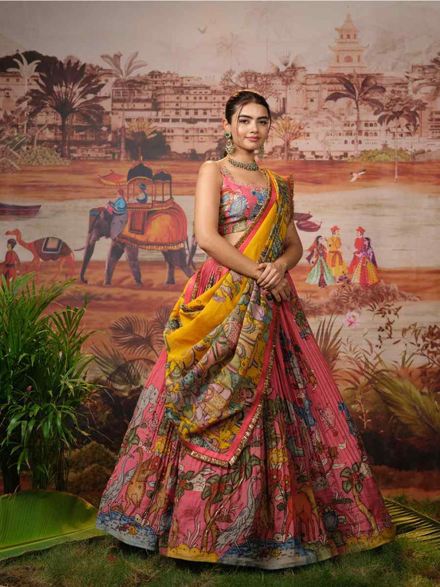Multi Chiffon Prined Wedding Reception Festival Heavy Border Lehenga Choli