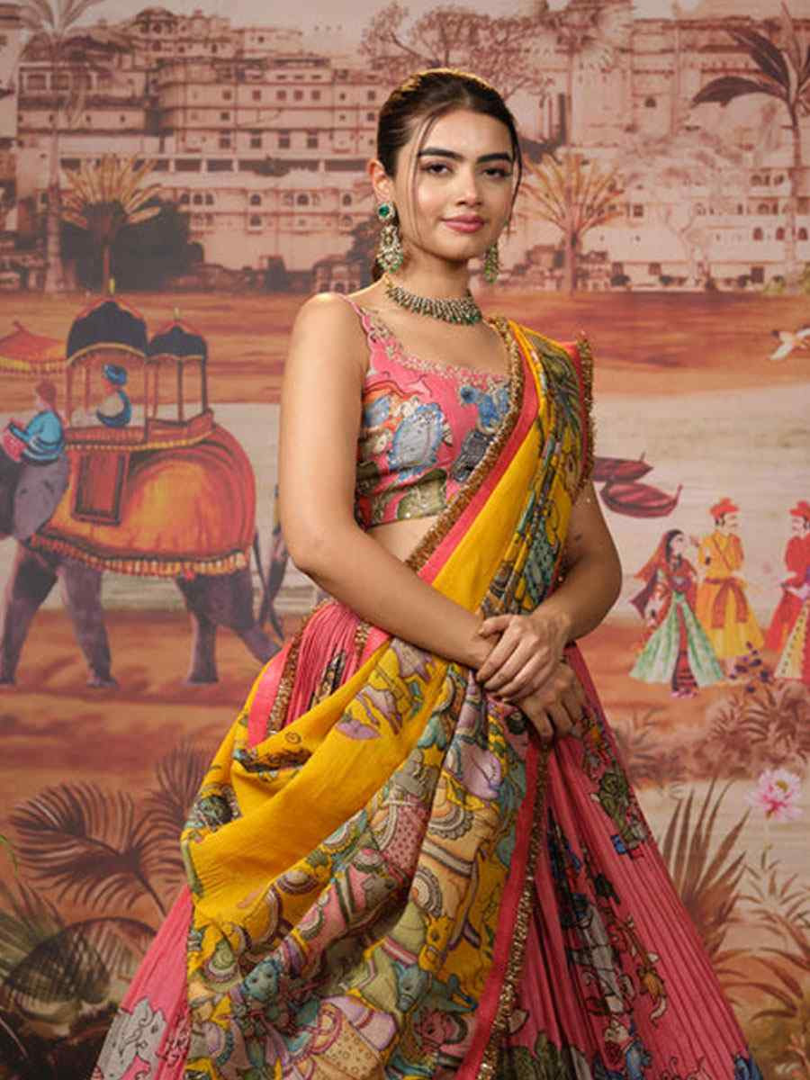 Multi Chiffon Prined Wedding Reception Festival Heavy Border Lehenga Choli