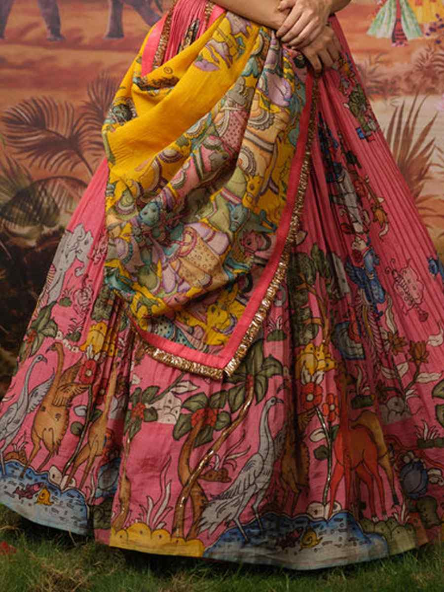 Multi Chiffon Prined Wedding Reception Festival Heavy Border Lehenga Choli