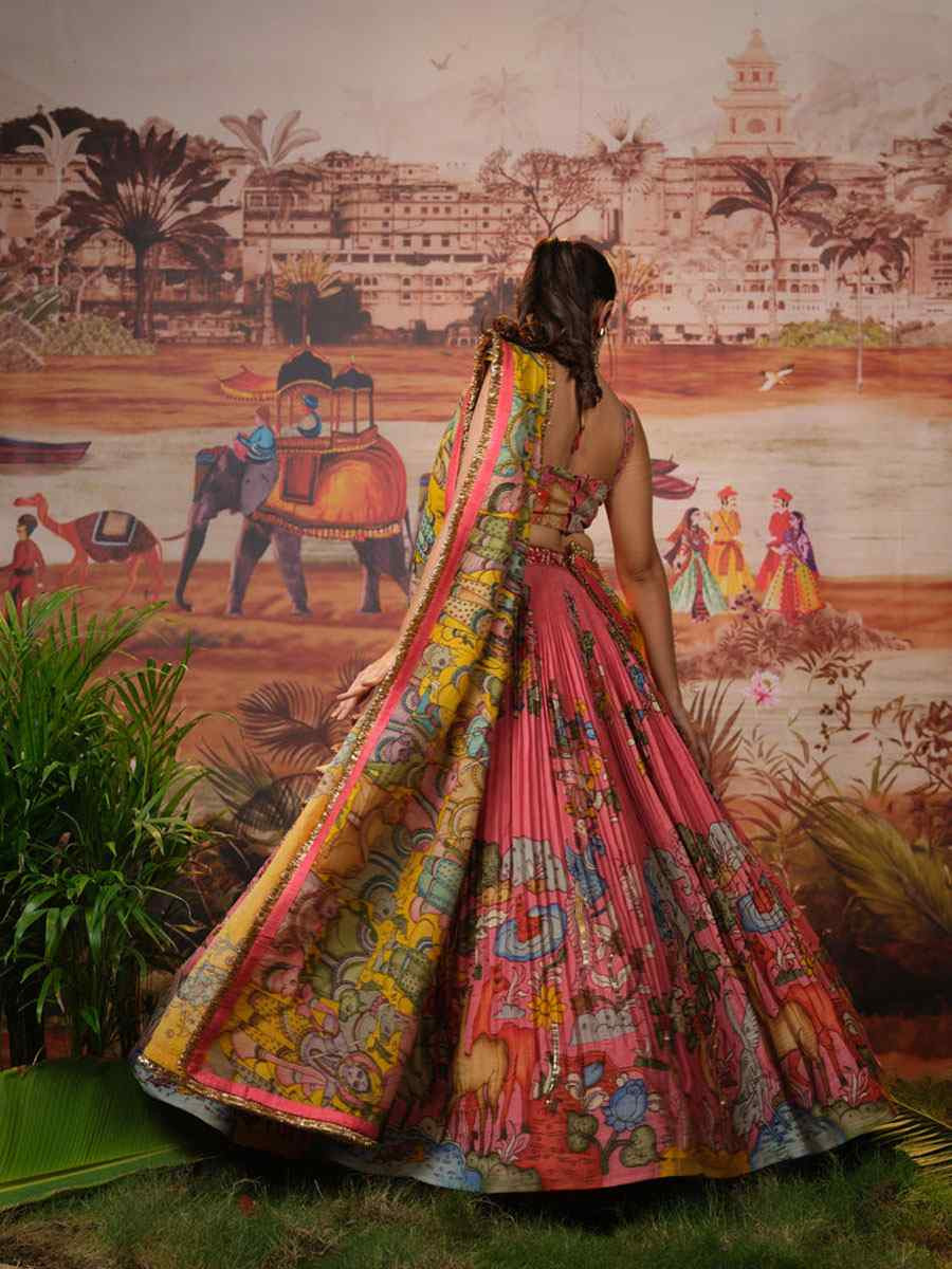 Multi Chiffon Prined Wedding Reception Festival Heavy Border Lehenga Choli