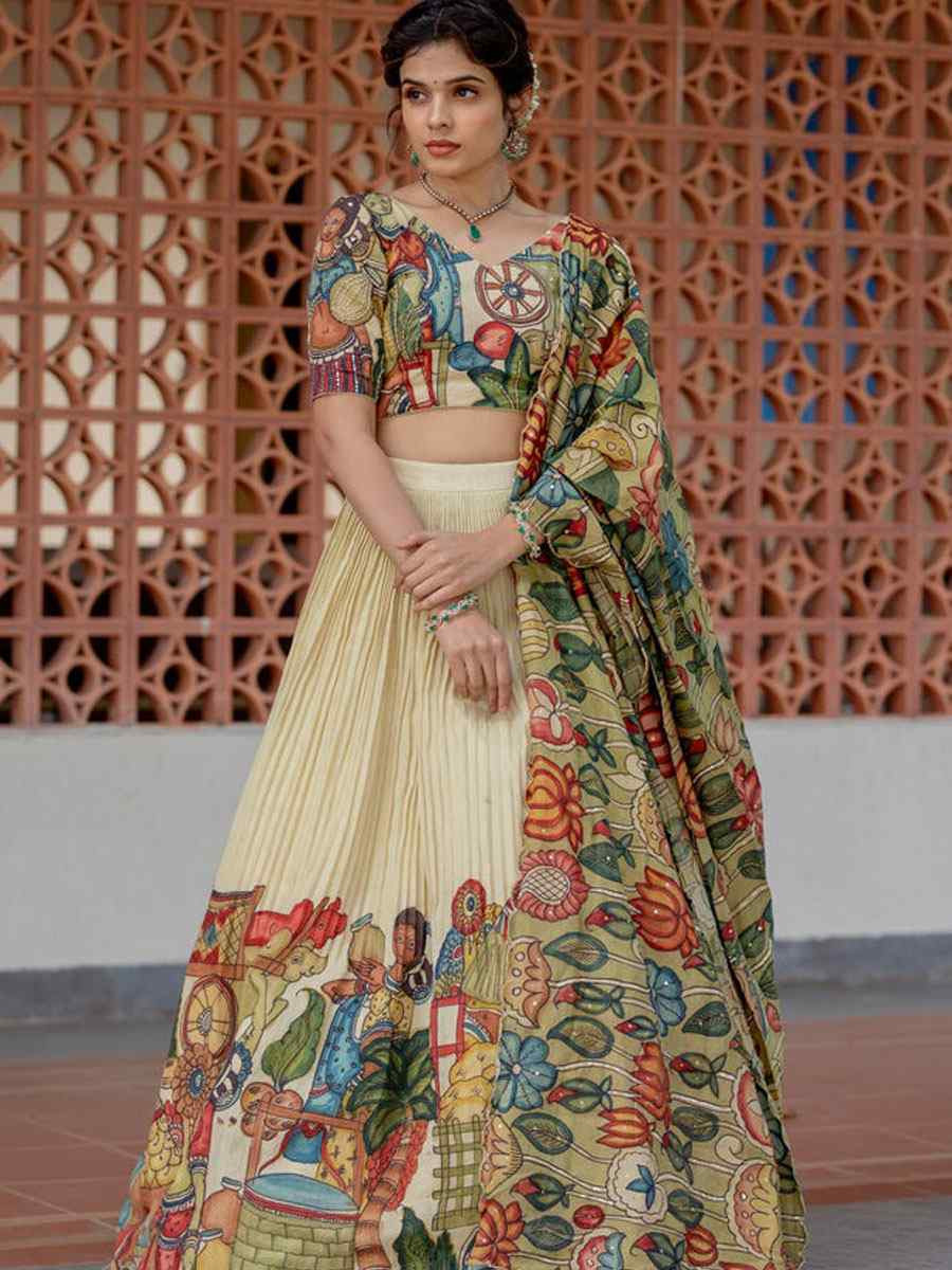 Multi Chiffon Prined Wedding Reception Festival Heavy Border Lehenga Choli