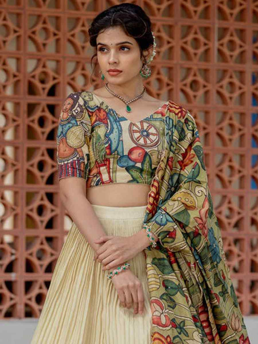 Multi Chiffon Prined Wedding Reception Festival Heavy Border Lehenga Choli