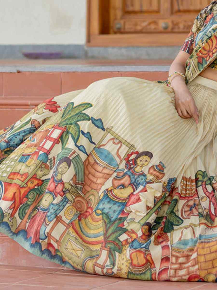 Multi Chiffon Prined Wedding Reception Festival Heavy Border Lehenga Choli