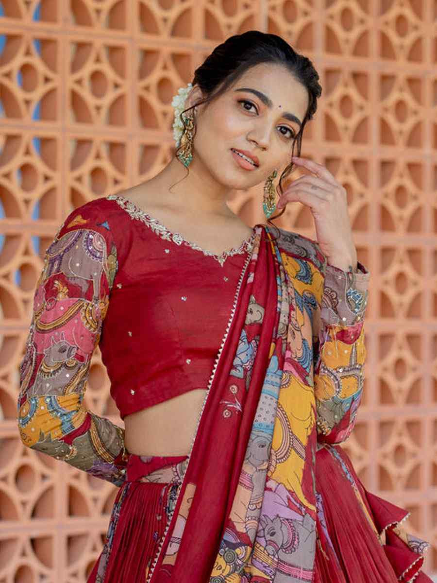 Multi Chiffon Prined Wedding Reception Festival Heavy Border Lehenga Choli