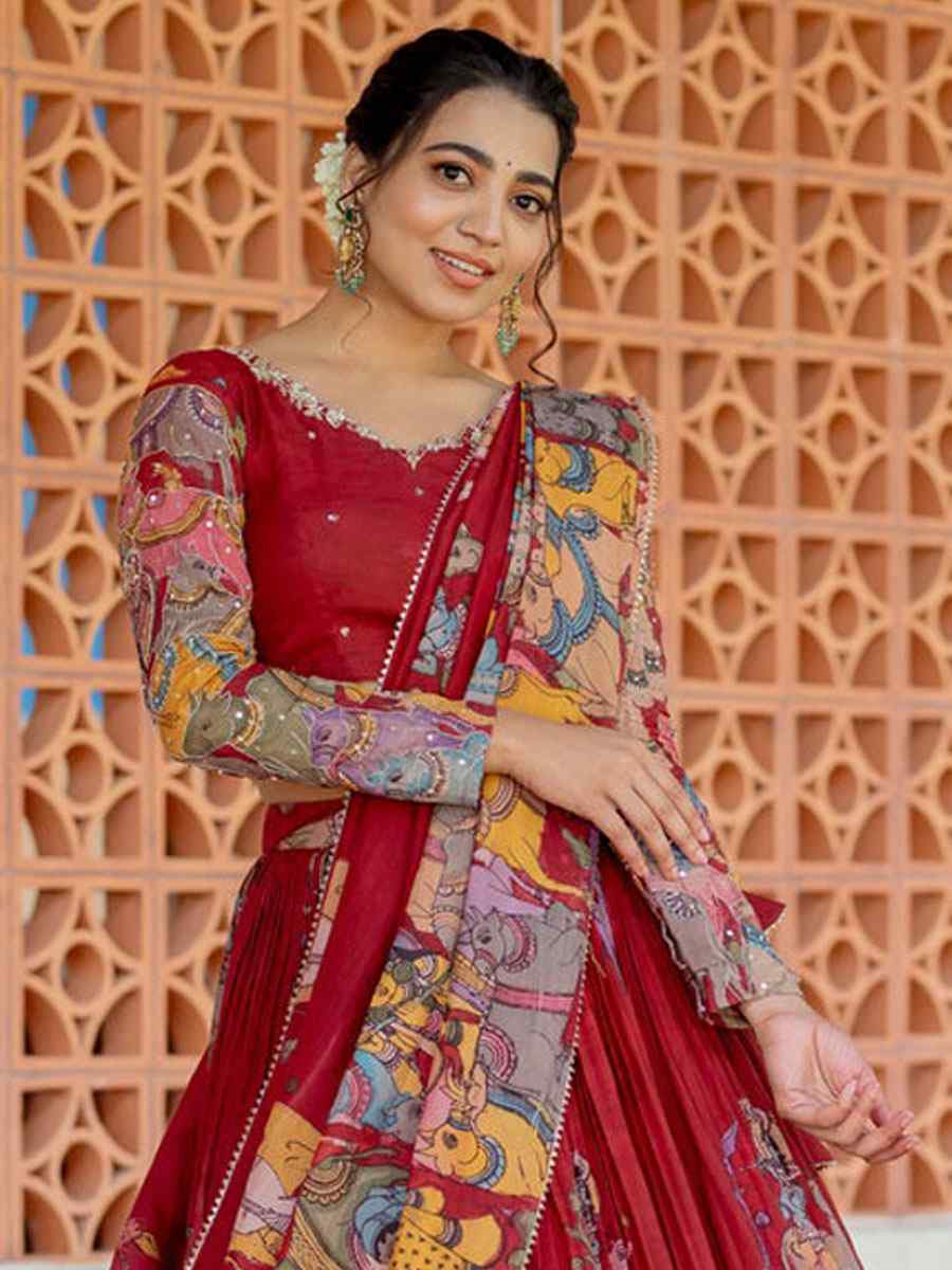 Multi Chiffon Prined Wedding Reception Festival Heavy Border Lehenga Choli