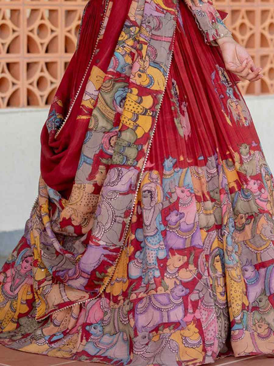 Multi Chiffon Prined Wedding Reception Festival Heavy Border Lehenga Choli