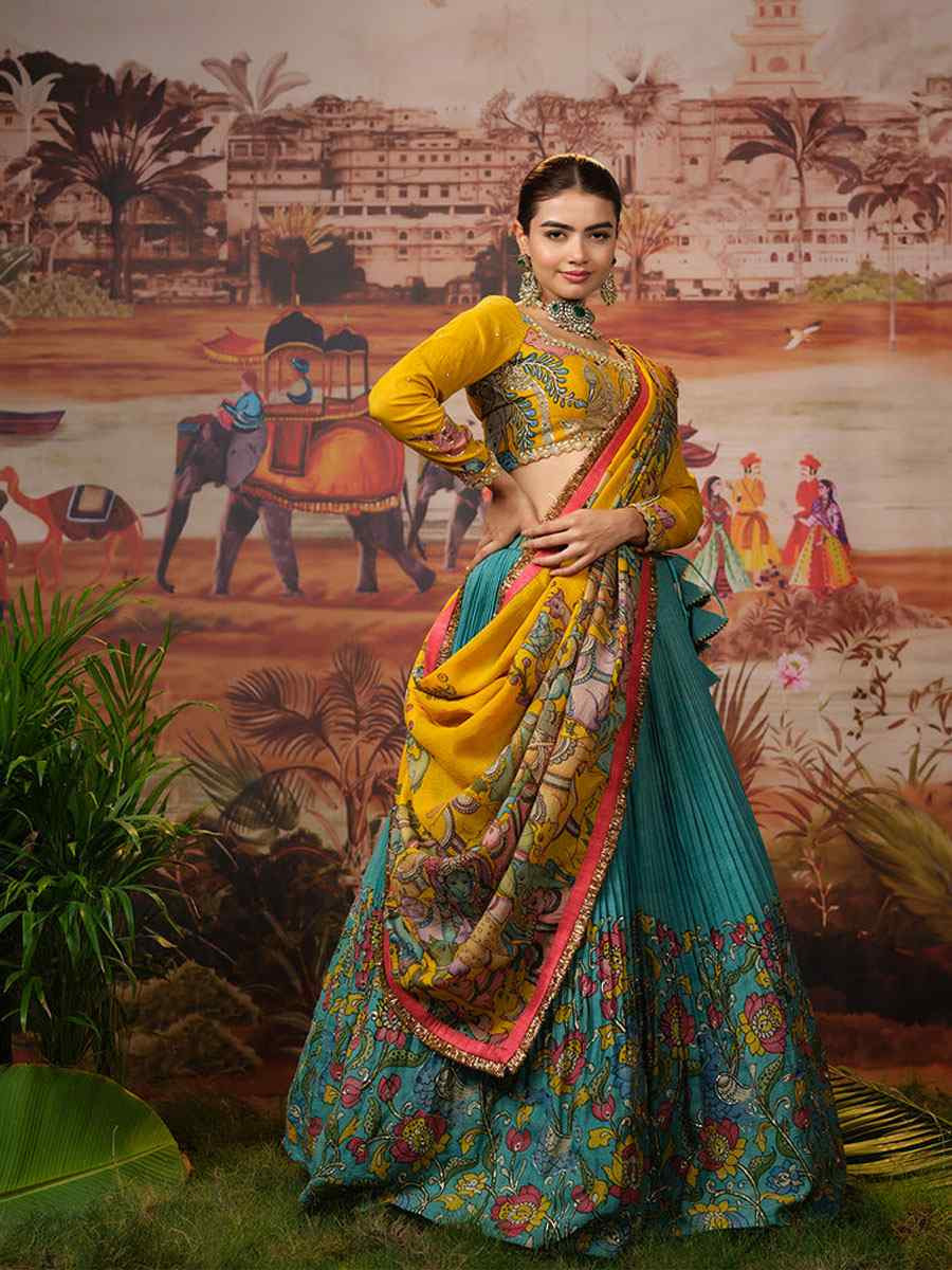 Multi Chiffon Prined Wedding Reception Festival Heavy Border Lehenga Choli