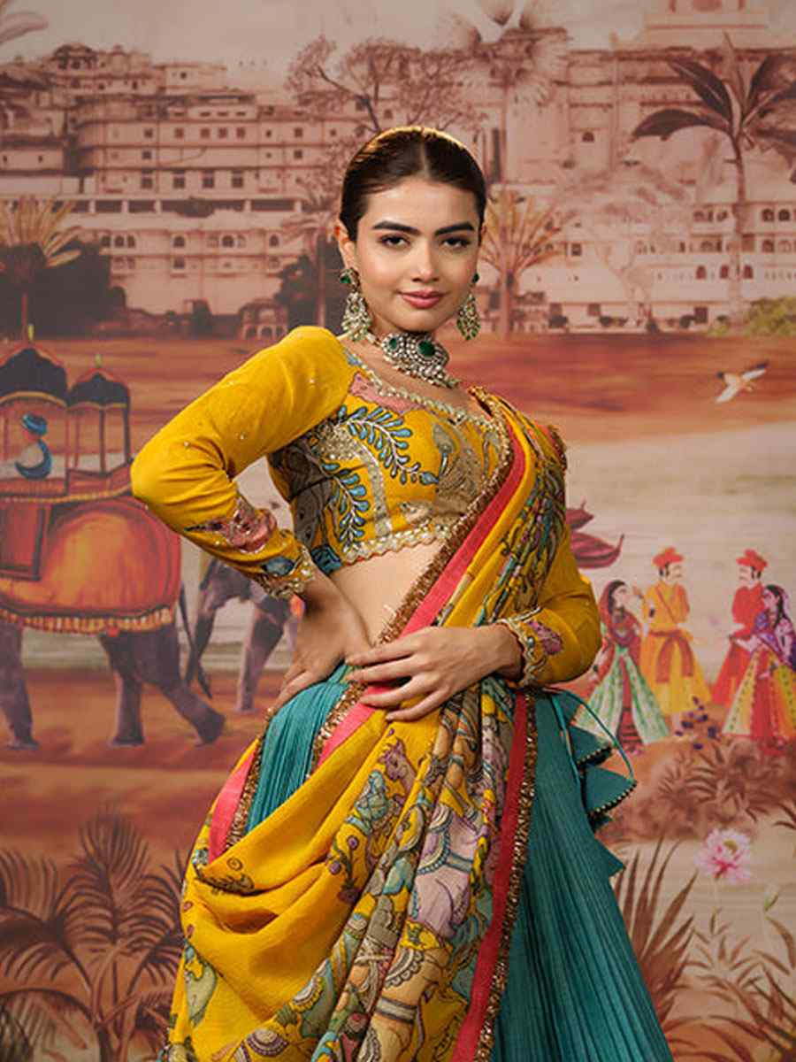 Multi Chiffon Prined Wedding Reception Festival Heavy Border Lehenga Choli