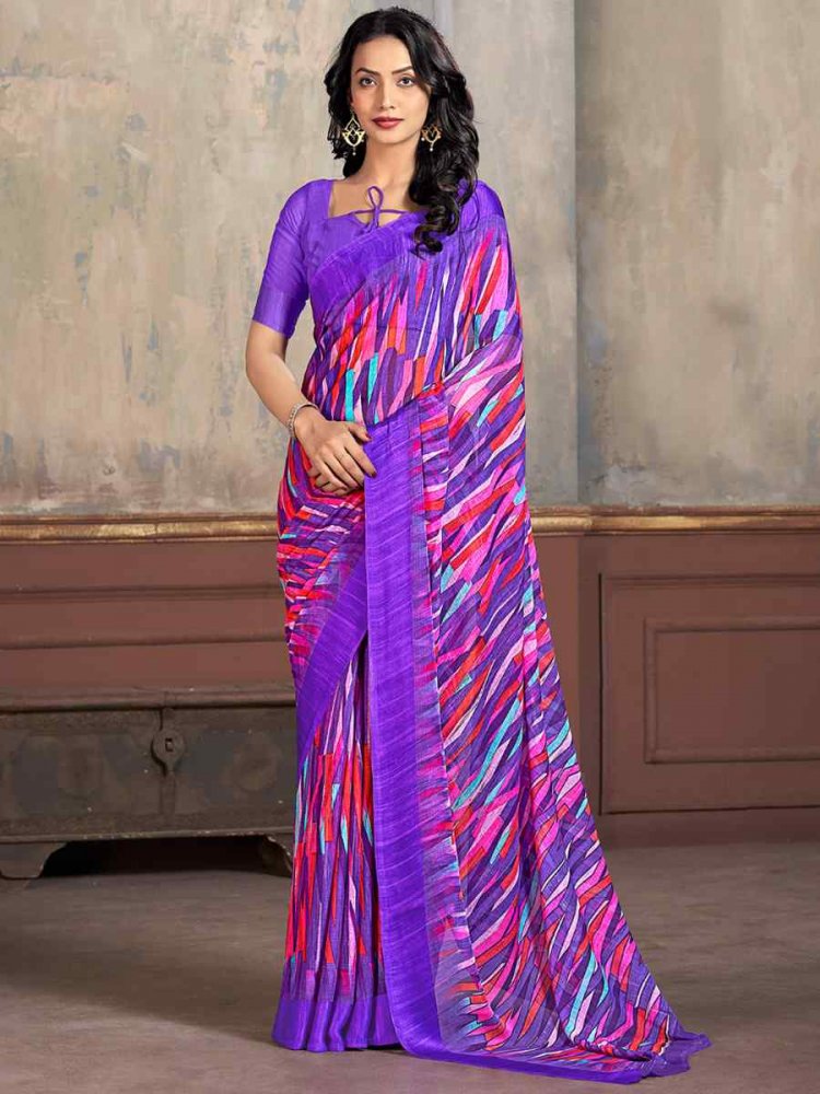 Multi Chiffon Printed Casual Festival Contemporary Saree