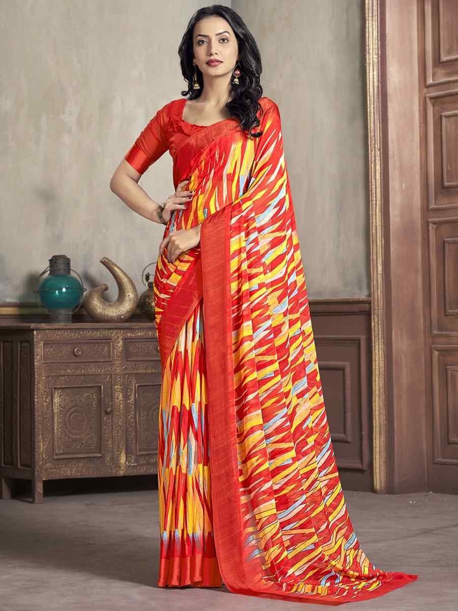 Multi Chiffon Printed Casual Festival Contemporary Saree