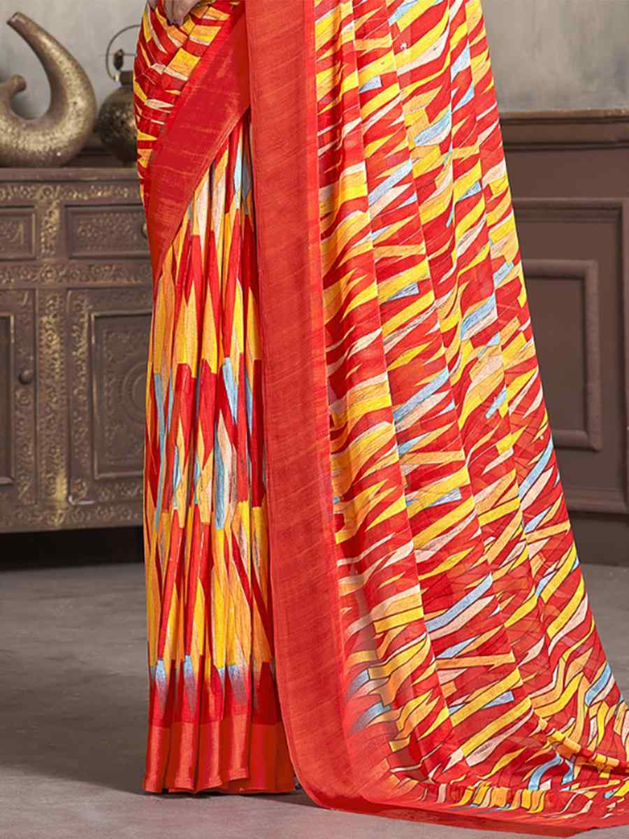 Multi Chiffon Printed Casual Festival Contemporary Saree