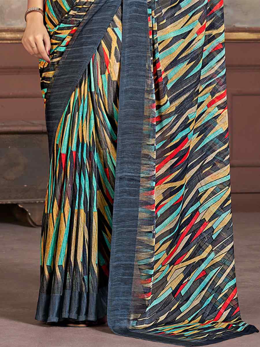 Multi Chiffon Printed Casual Festival Contemporary Saree