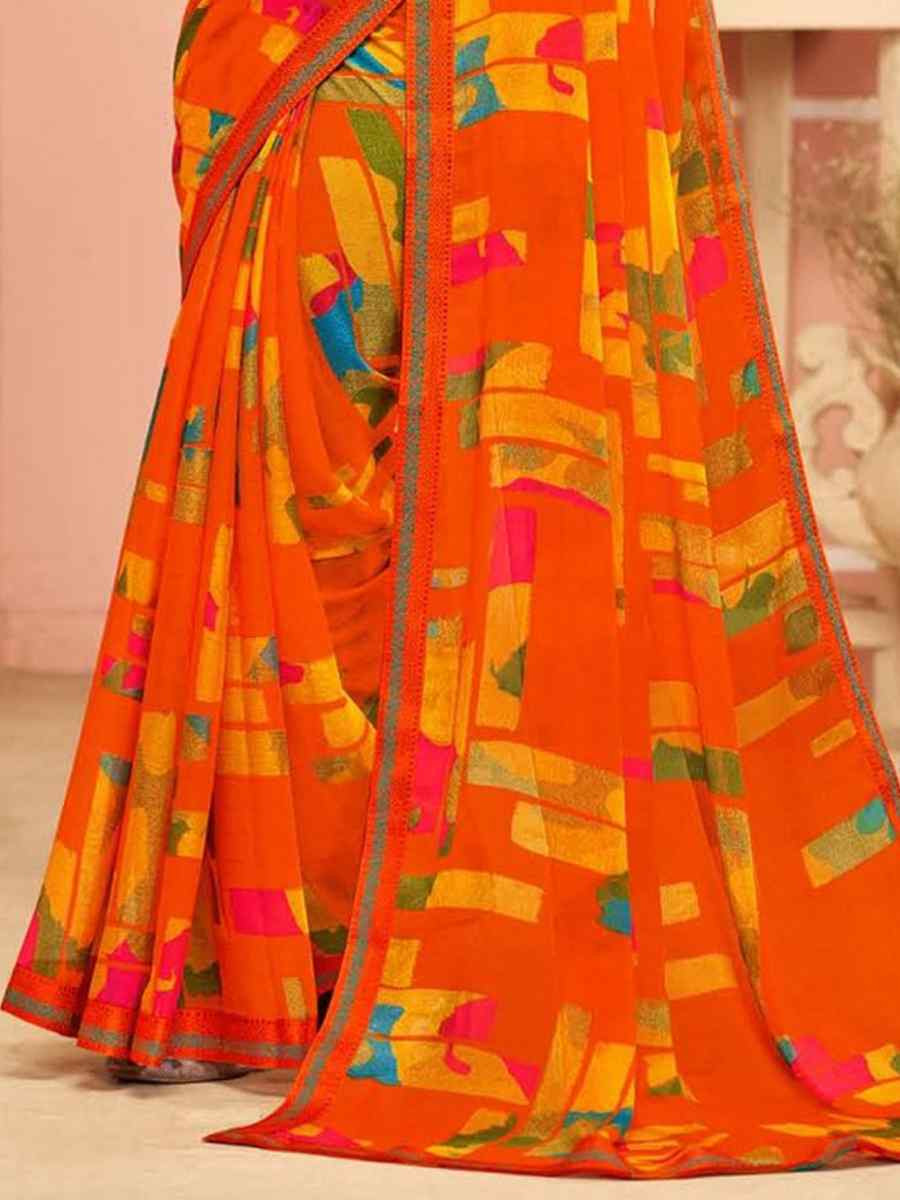 Multi Chiffon Printed Festival Wedding Fancy Classic Style Sarees