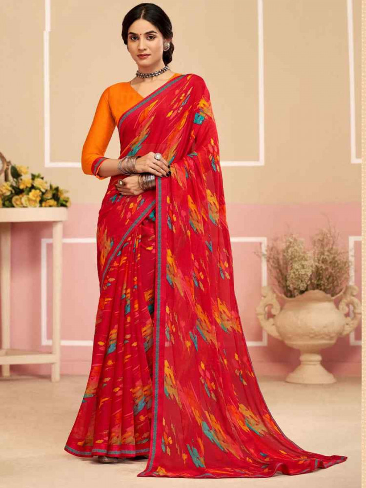 Image of Multi Chiffon Printed Festival Wedding Fancy Classic Style Sarees