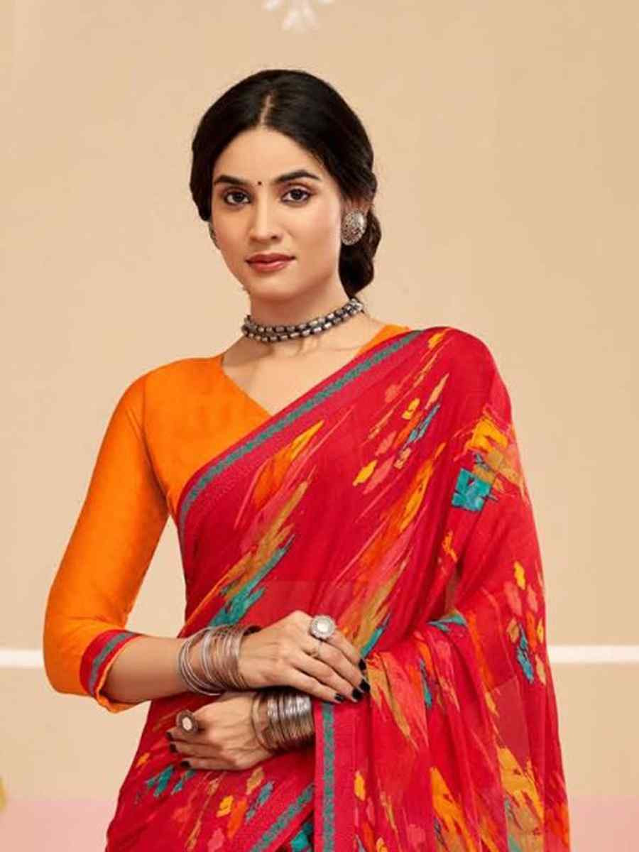 Multi Chiffon Printed Festival Wedding Fancy Classic Style Sarees