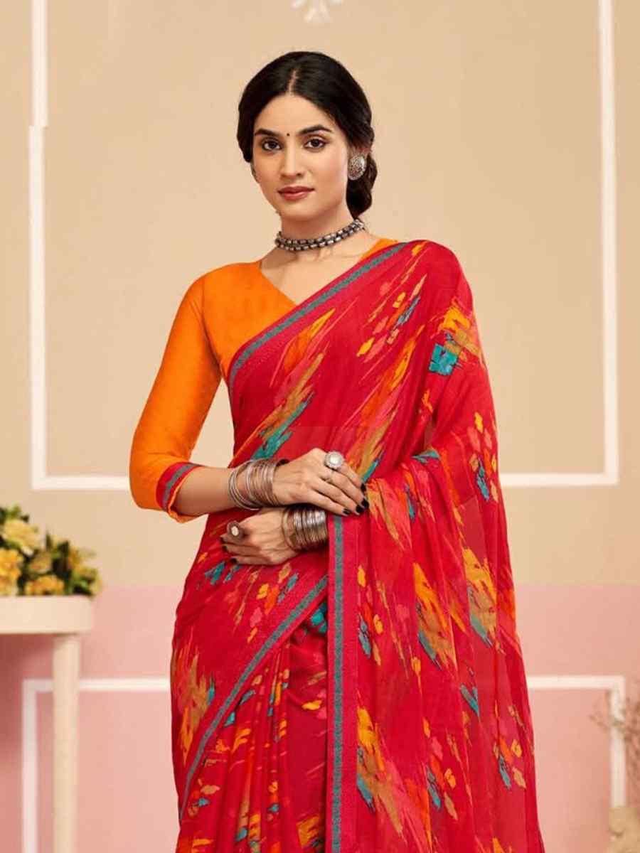 Multi Chiffon Printed Festival Wedding Fancy Classic Style Sarees