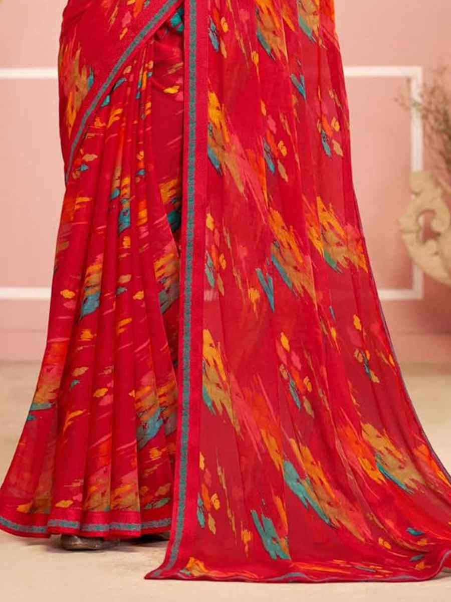 Multi Chiffon Printed Festival Wedding Fancy Classic Style Sarees