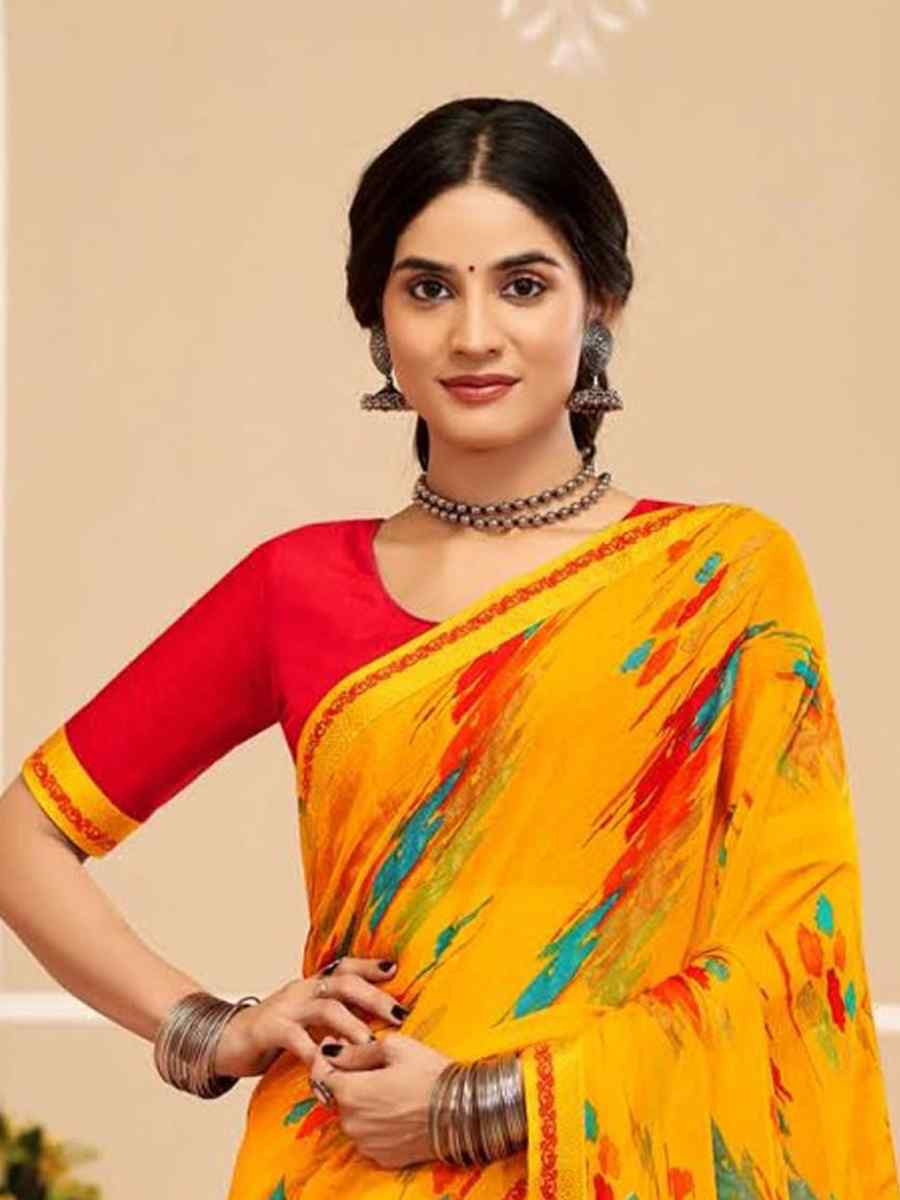 Multi Chiffon Printed Festival Wedding Fancy Classic Style Sarees