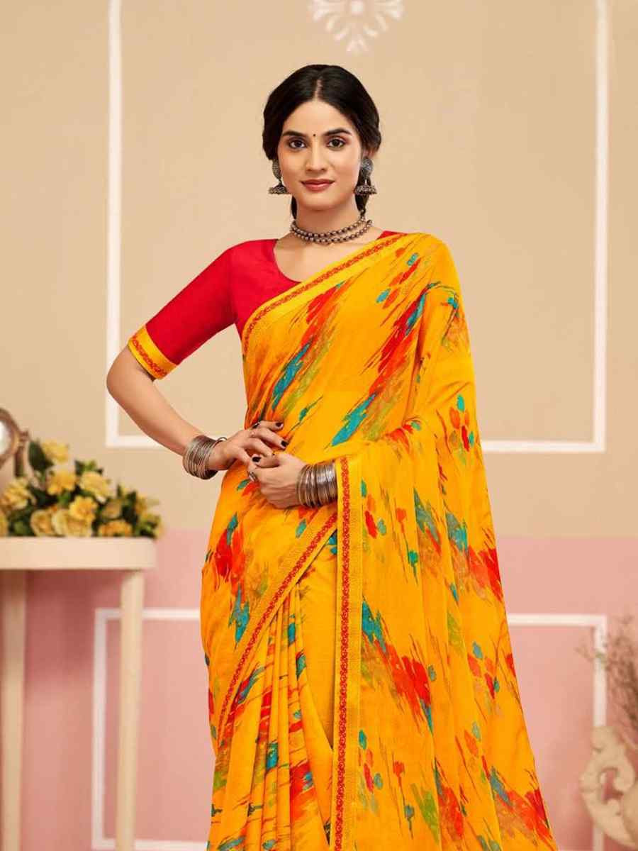 Multi Chiffon Printed Festival Wedding Fancy Classic Style Sarees