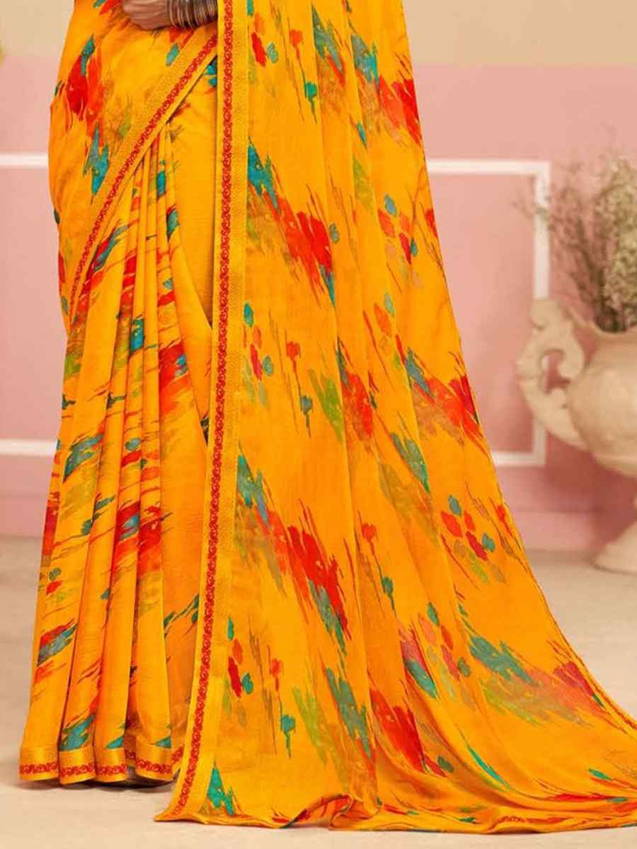 Multi Chiffon Printed Festival Wedding Fancy Classic Style Sarees