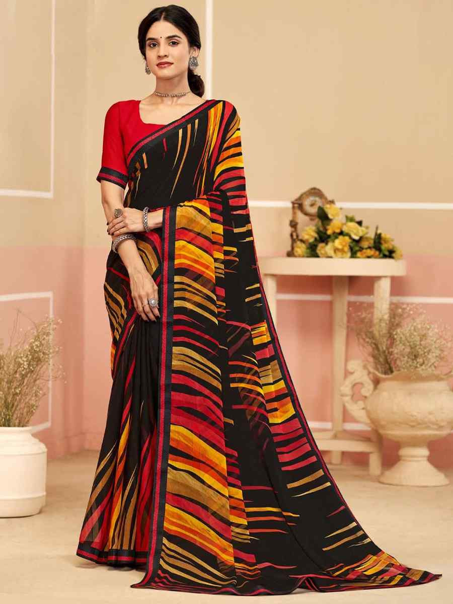 Multi Chiffon Printed Festival Wedding Fancy Classic Style Sarees