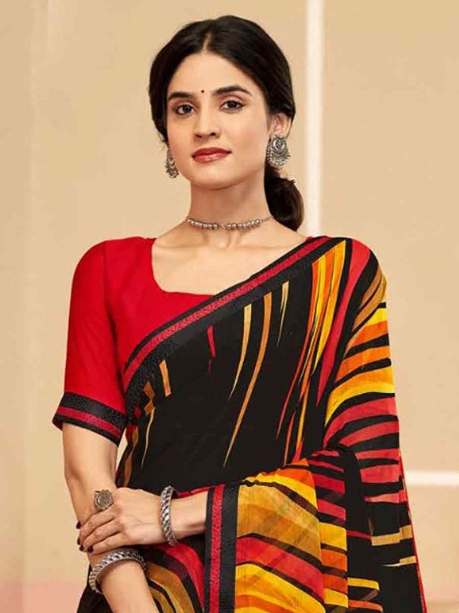 Multi Chiffon Printed Festival Wedding Fancy Classic Style Sarees