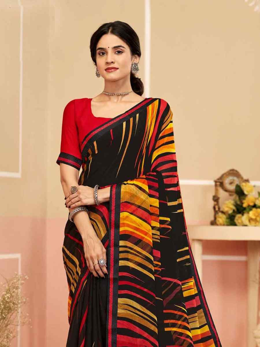 Multi Chiffon Printed Festival Wedding Fancy Classic Style Sarees