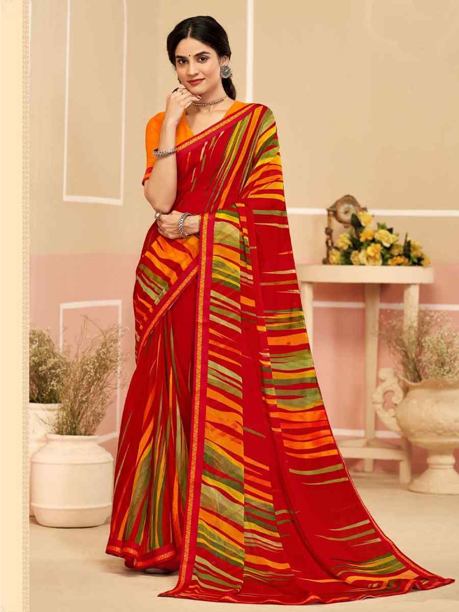 Multi Chiffon Printed Festival Wedding Fancy Classic Style Sarees