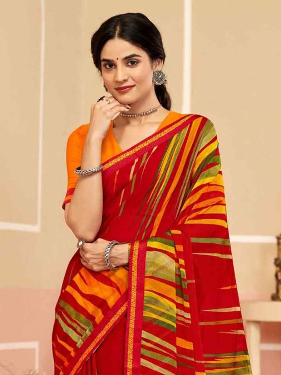 Multi Chiffon Printed Festival Wedding Fancy Classic Style Sarees