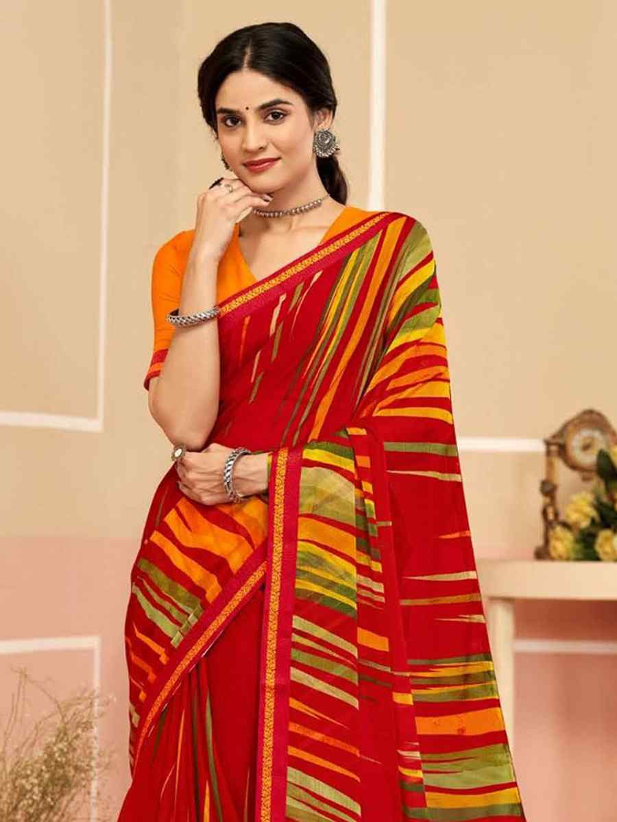 Multi Chiffon Printed Festival Wedding Fancy Classic Style Sarees