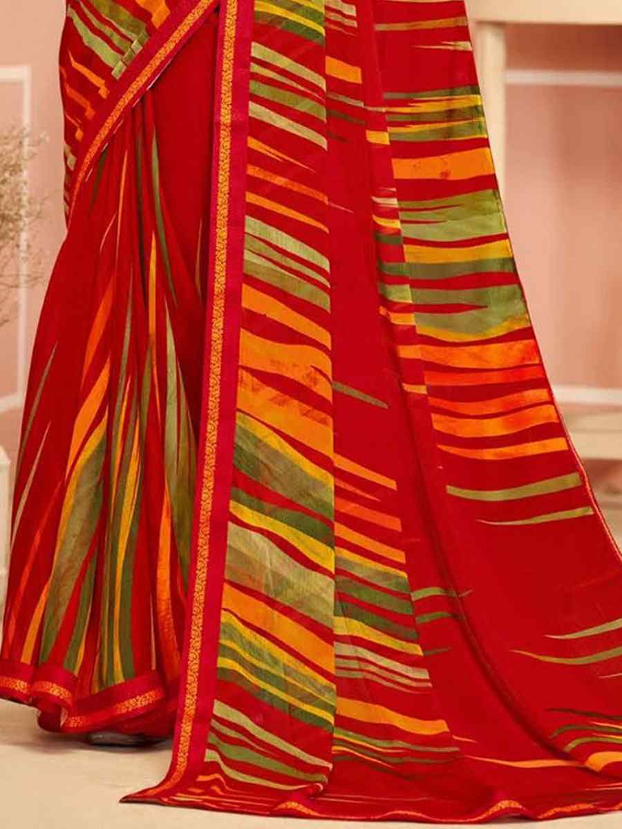 Multi Chiffon Printed Festival Wedding Fancy Classic Style Sarees