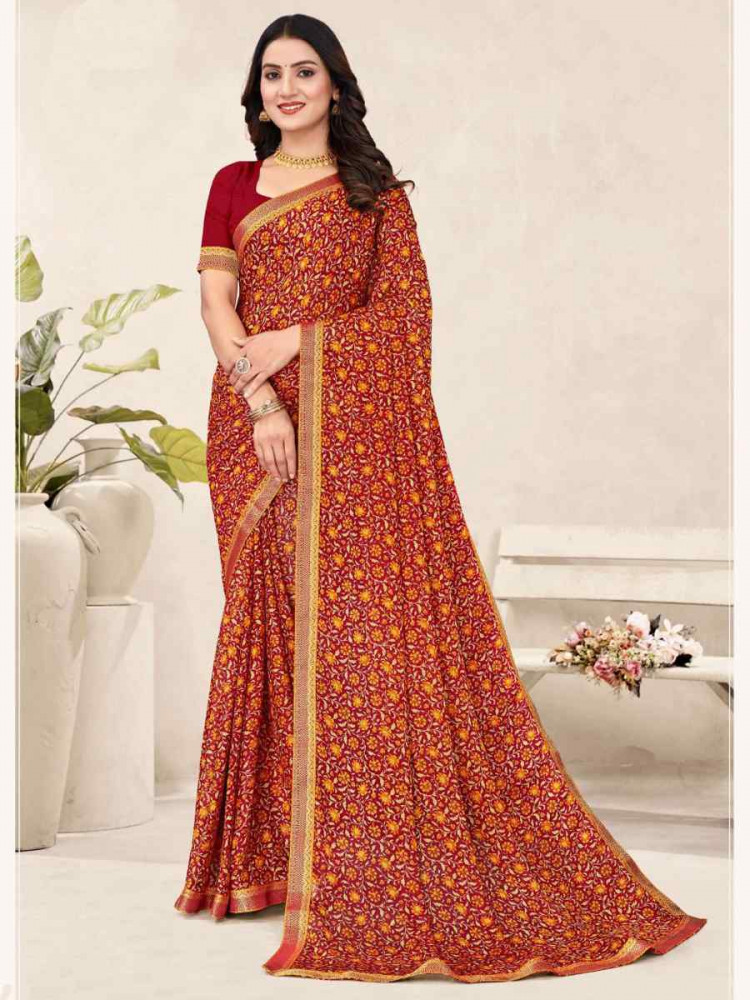 Image of Multi Chiffon Printed Festival Wedding Fancy Classic Style Sarees