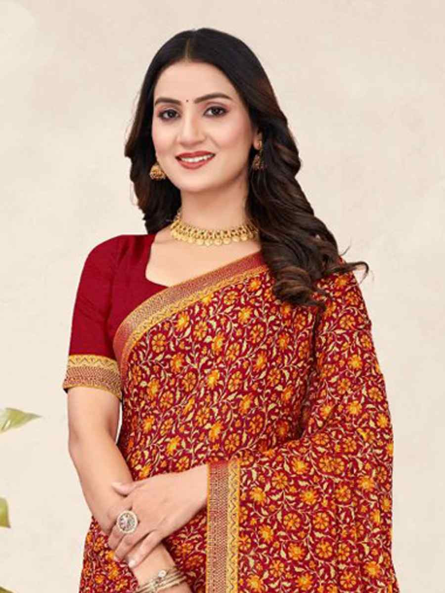 Multi Chiffon Printed Festival Wedding Fancy Classic Style Sarees