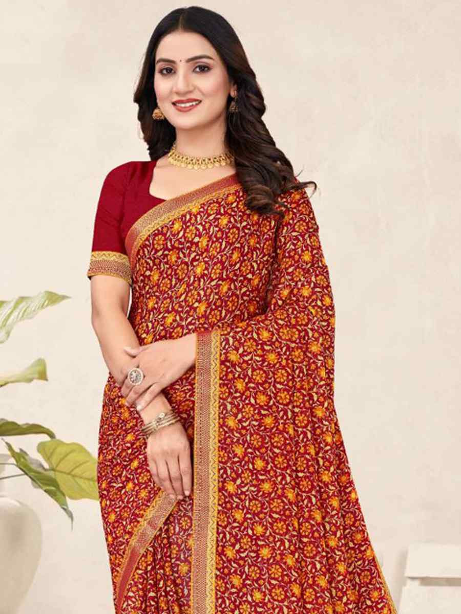 Multi Chiffon Printed Festival Wedding Fancy Classic Style Sarees