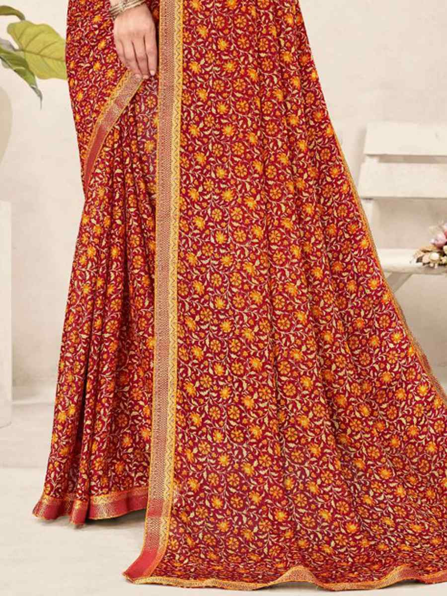 Multi Chiffon Printed Festival Wedding Fancy Classic Style Sarees