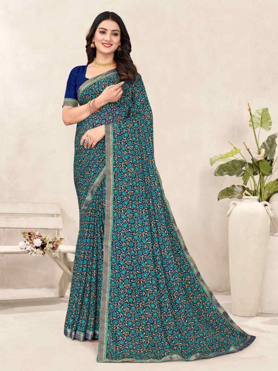 Multi Chiffon Printed Festival Wedding Fancy Classic Style Sarees