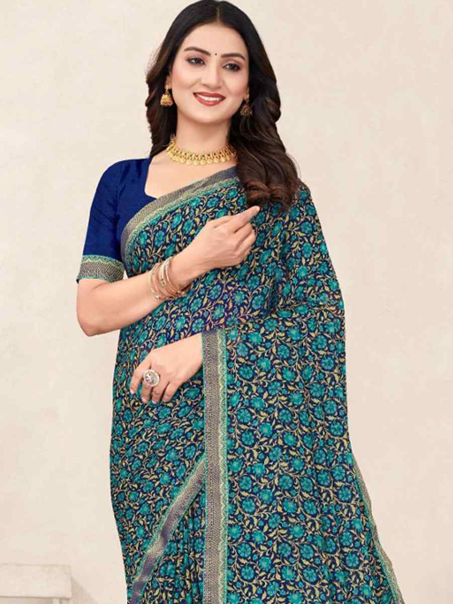 Multi Chiffon Printed Festival Wedding Fancy Classic Style Sarees