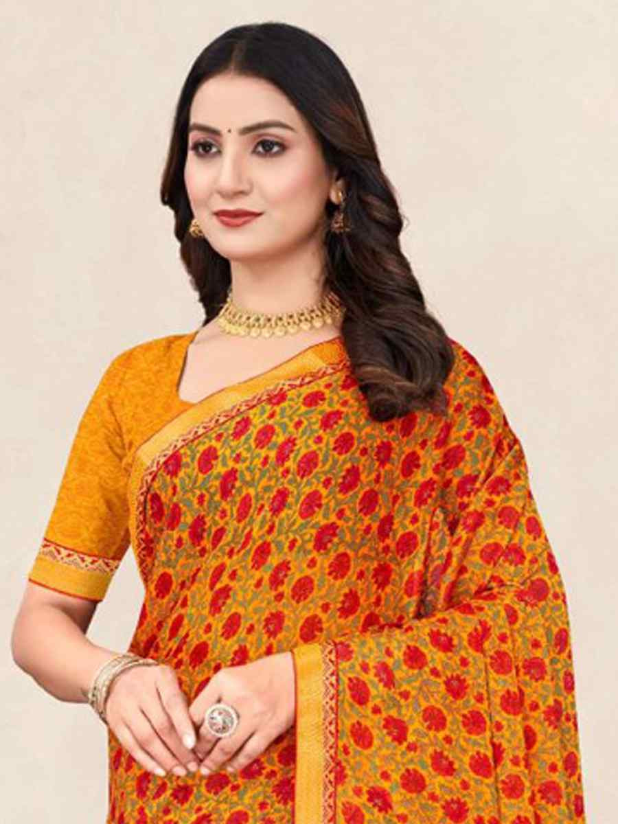 Multi Chiffon Printed Festival Wedding Fancy Classic Style Sarees