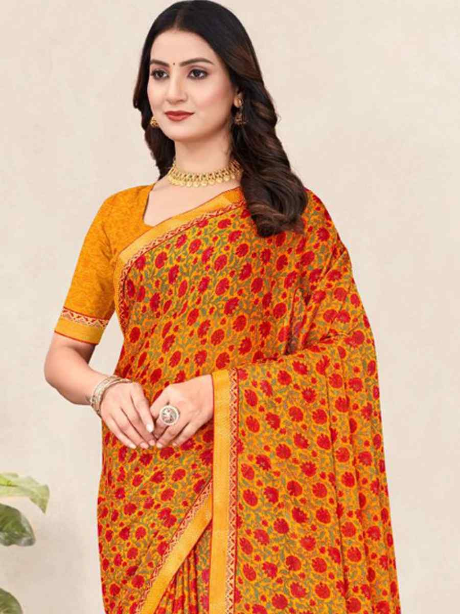 Multi Chiffon Printed Festival Wedding Fancy Classic Style Sarees