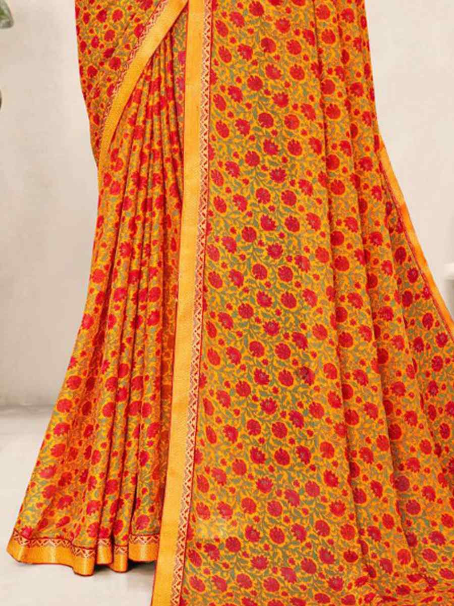 Multi Chiffon Printed Festival Wedding Fancy Classic Style Sarees
