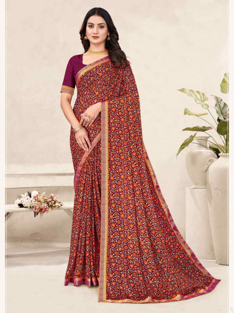 Image of Multi Chiffon Printed Festival Wedding Fancy Classic Style Sarees